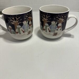 Debbie Mumm Winter Wonders Snowman‎ Coffee Mugs.  2